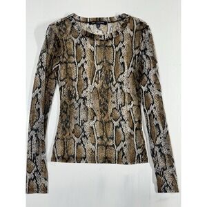 Women's Sheer Long-sleeved Crewneck Top Brown/Black snakeskin print Size XS